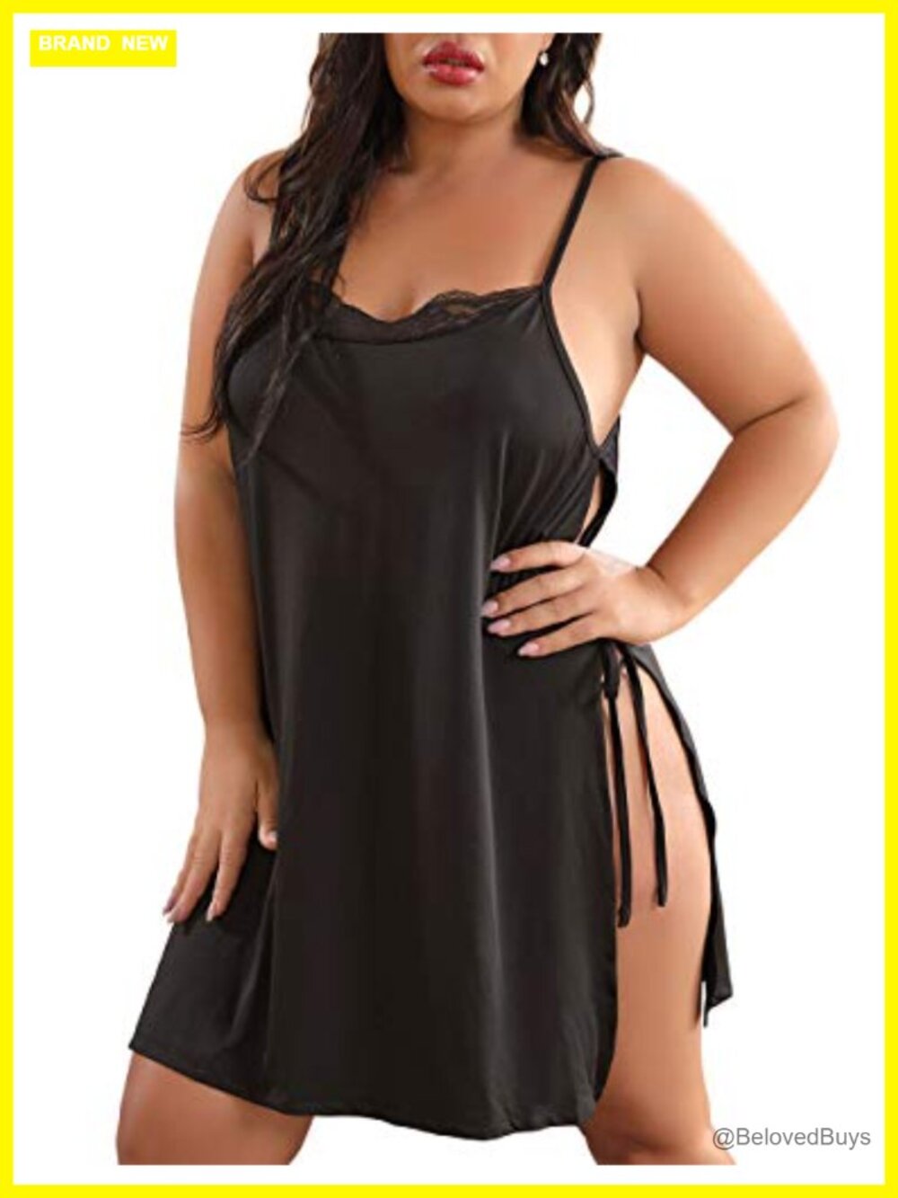 Plus Size Lace Babydoll Chemise Lingerie Side Slit Sleepwear Slip